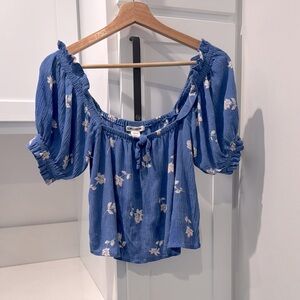 BILLABONG -Floral Blue Off-Shoulder Top